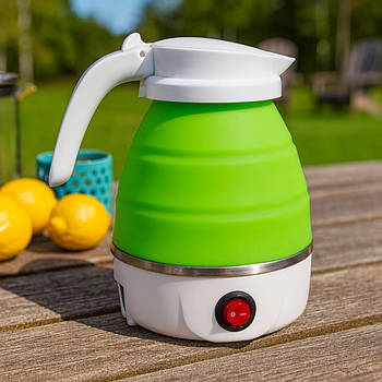 Складаний силіконовий чайник, 600 мл, YS-2008, Зелений / Дорожній маленький електрочайник
