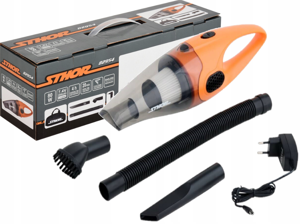 Порохотяг автомобільний акумуляторний STHOR Li-Ion 7.4 В 2 Агод 80 Вт фільтр HEPA + сумка 82954