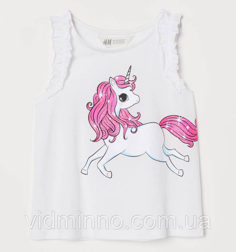 Майка з рюшами H&M на дівчинку, єдиноріг, р.134-140 - 8-10 років, фото 1