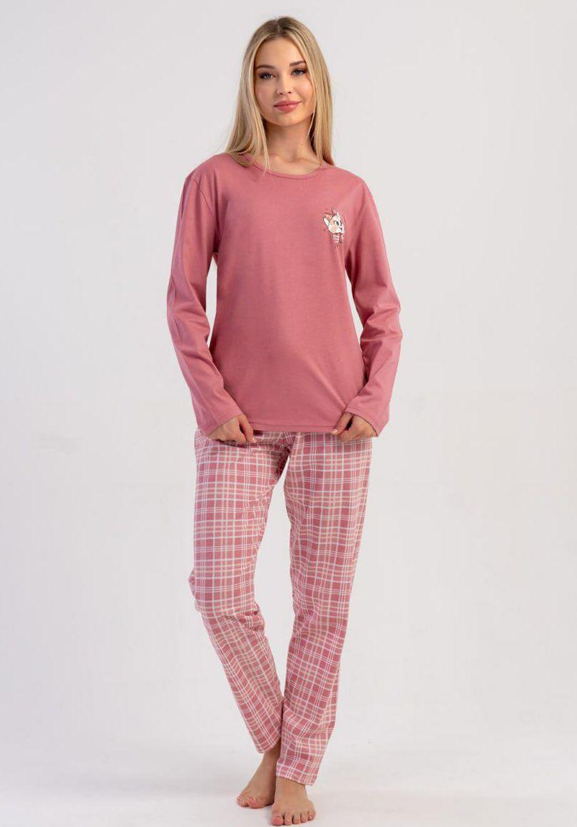 Жіноча піжама інтерлок лонгслів зі штанами Vienetta фрезова, фото 1