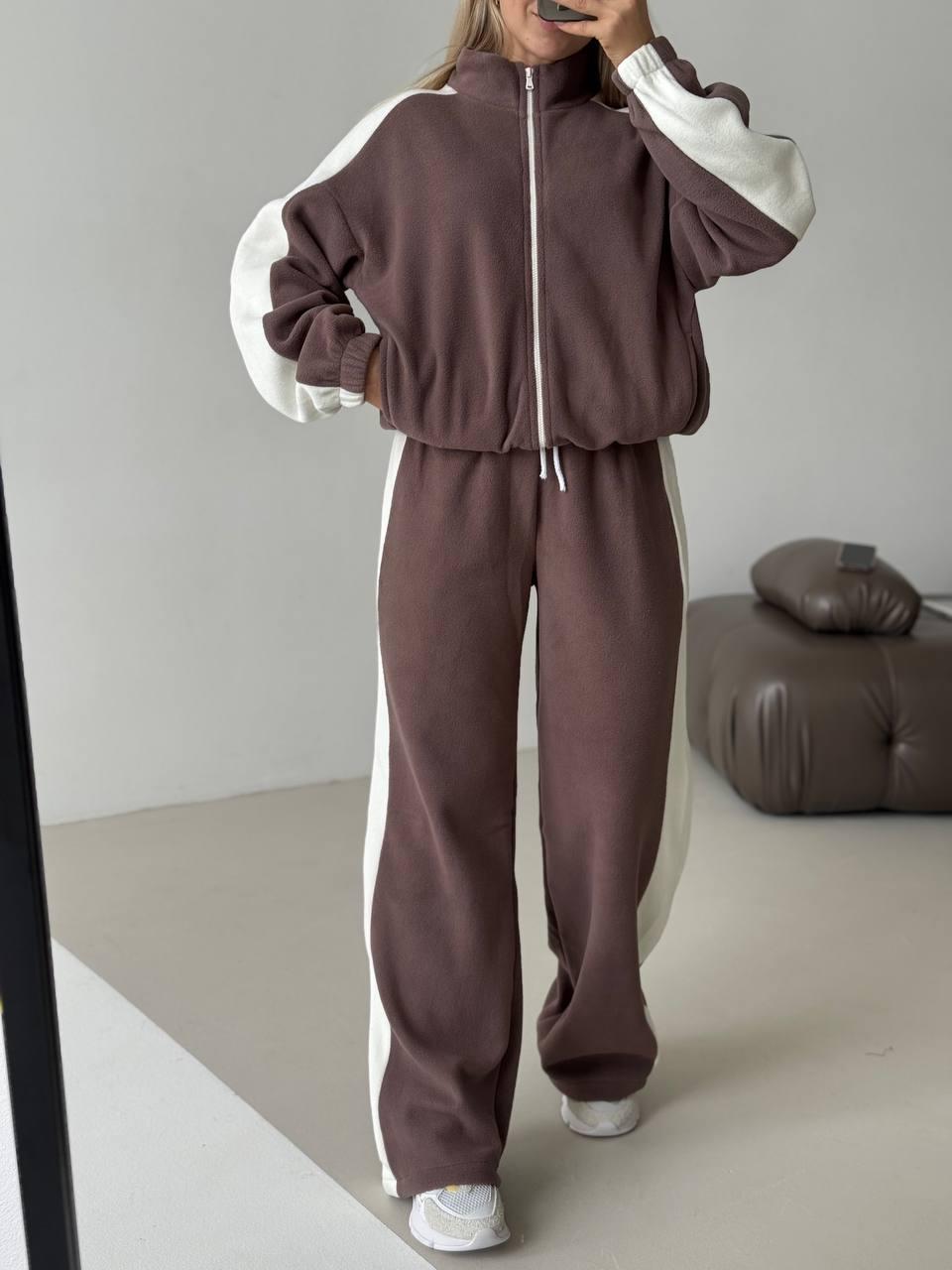Жіночий теплий флісовий спортивний костюм з укороченою кофтою, фото 1