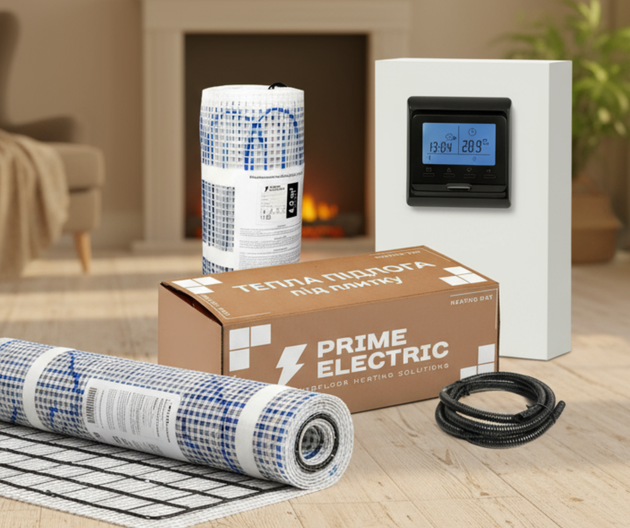 Комплект теплої підлоги 7 м² Prime Electric PM-175 нагрівальний мат з програмованим терморегулятором чорним, фото 1