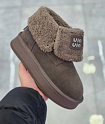 Уггі жіночі замшеві зимові з шнурівкою коричневі