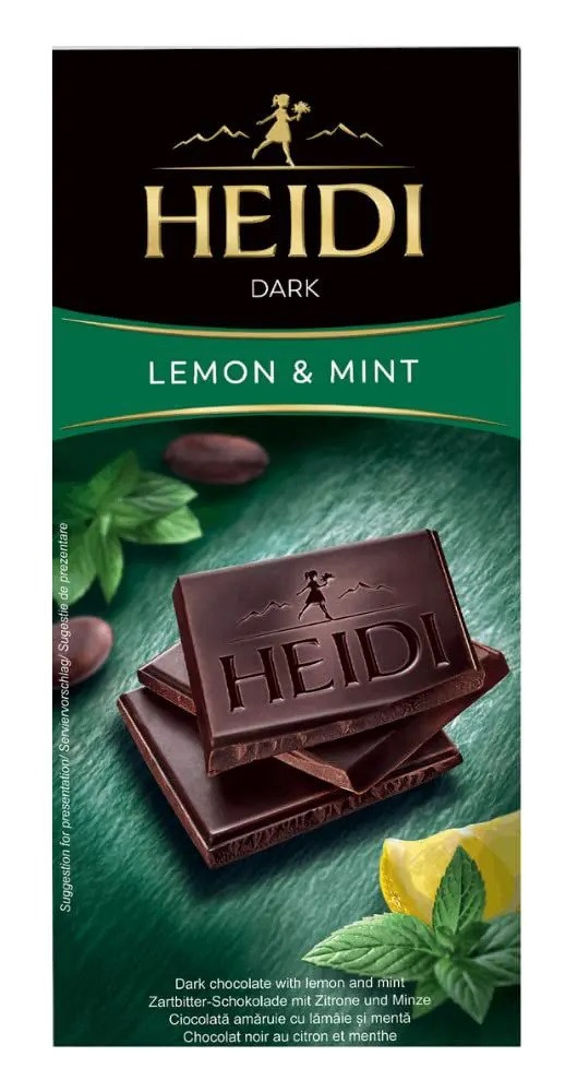 Шоколад темний Heidi Dark Lemon & Mint 80г — чорний шоколад 50% какао з лимоном і м'ятою, фото 1