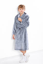 Дитячий теплий махровийхалат для хлопчика з капюшоном із запахом Шиншилу