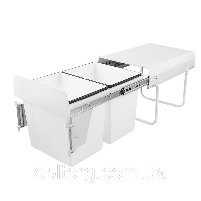 Смітник висувний 400мм 2х18л з доводчиком з кришкою білий Muller, фото 1