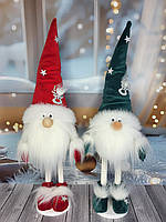 Новорічний декоративний ельф гном 50 см на довгих ніжках з оченятами та оленям на шапочці пр-во Україна