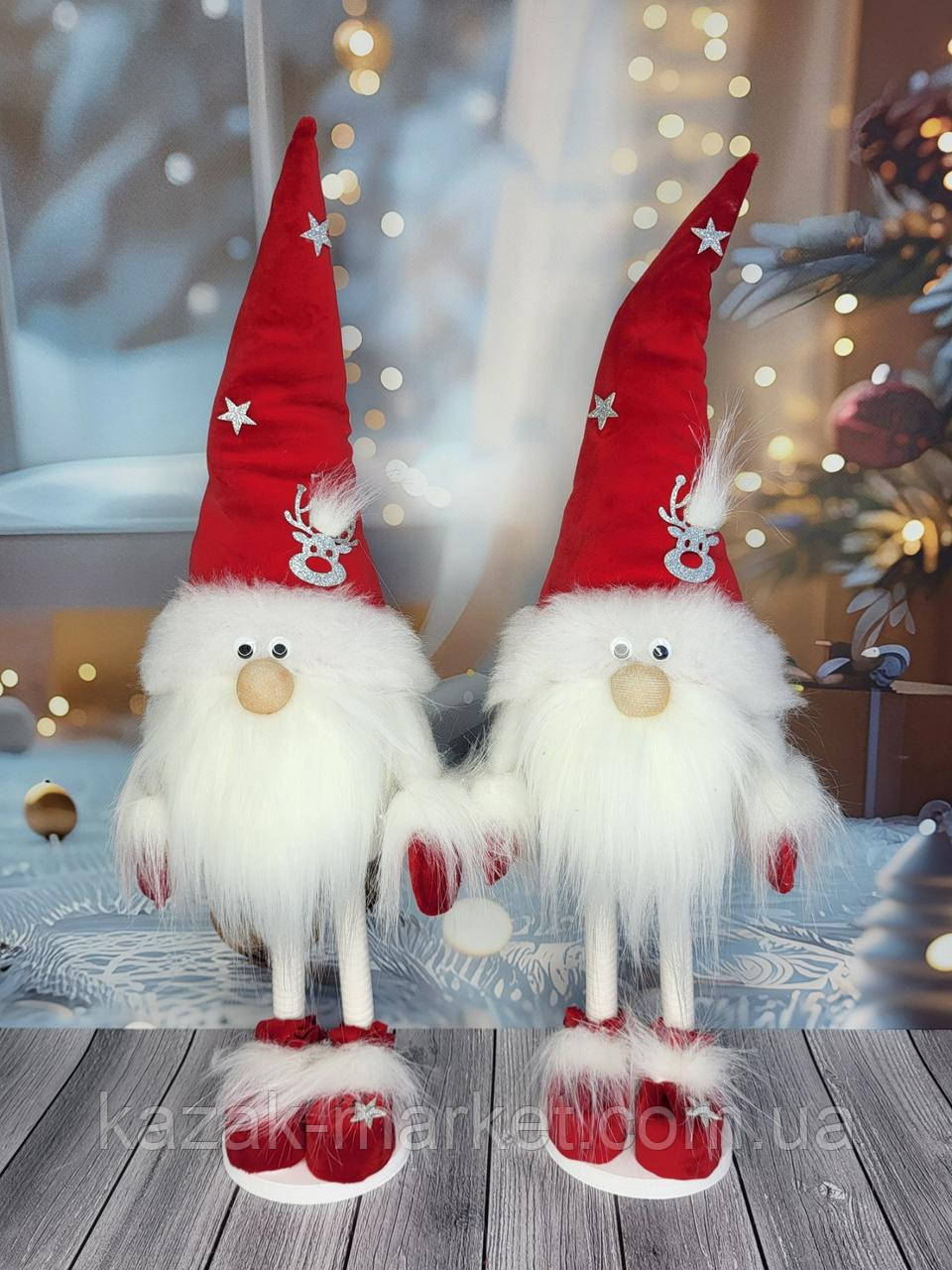 Новорічний декоративний ельф гном 75 см на довгих ніжках з оченятами та оленям на шапочці пр-во Україна, фото 1