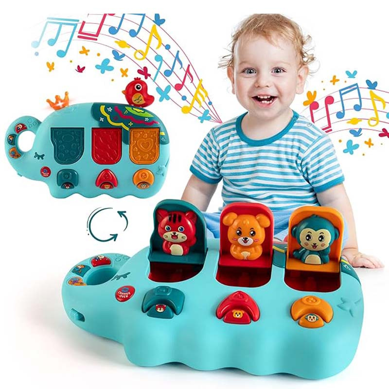 Розвиваюча іграшка музичний центр слоненя з віршами та мелодіями українською мовою для раннього розвитку малюка, фото 1