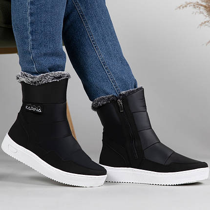 Жіночі зимові дутики з натуральним хутром на замок чорні (4101), фото 1