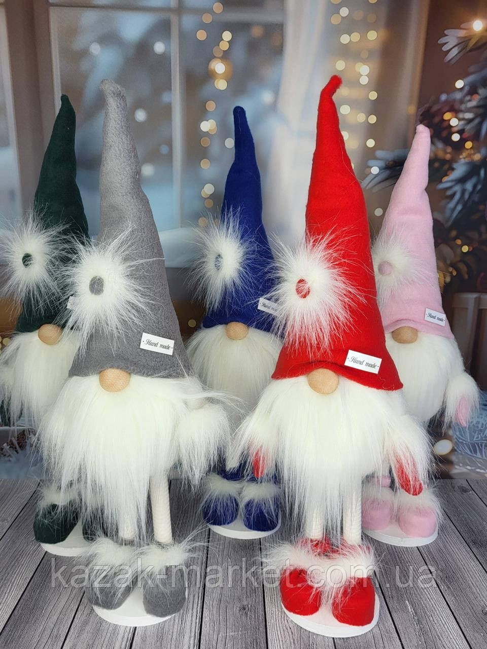 Новорічний ельф гном 55 см на довгих ніжках, Скандинавський декоративний гном пр-во Україна з пушком, фото 1
