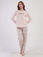 Бавовняна жіноча піжама лонгслів+штани Vienetta персикова