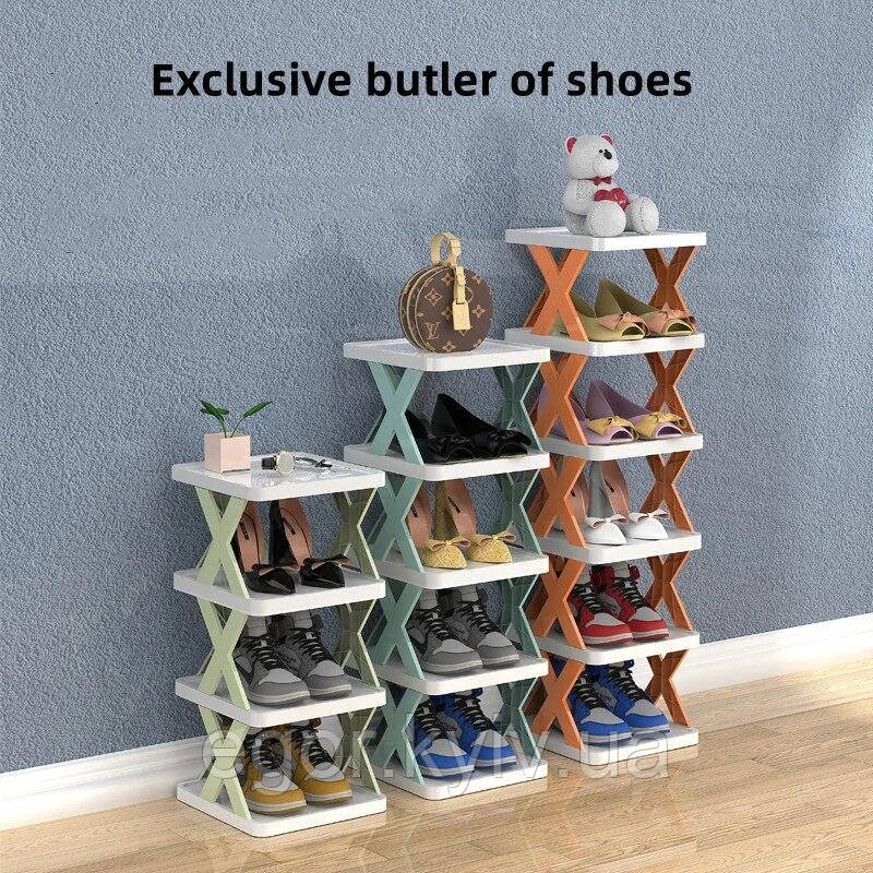Проста складана полиця для взуття, 4 полиці штабельована пластикова полиця для взуття, фото 1