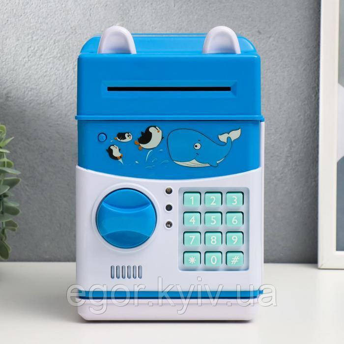 Скарбничка пластик для монет і купюр "Сейф - Кит" кодовий замок, звук 3 АА 20,5х13х12 см, фото 1