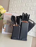 Набір кухонного приладдя Чорний 19 предметів із подвійною підставкою обробною дошкою набором ножів, фото 6