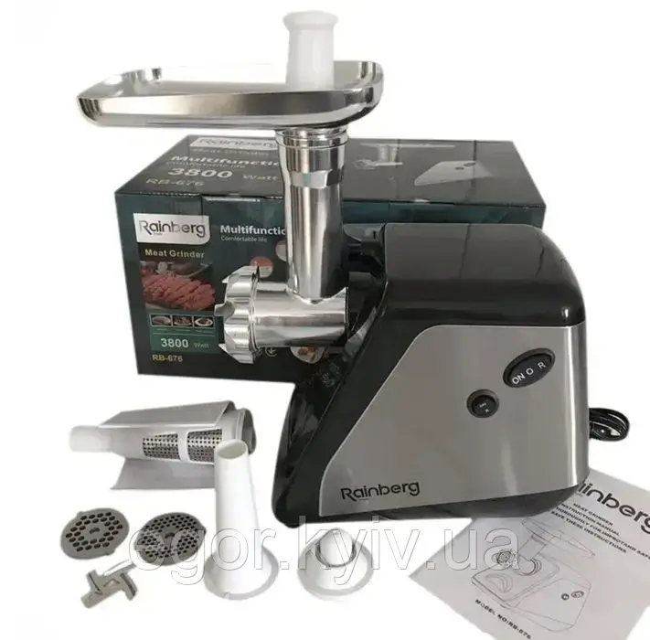 Електрична м'ясорубка 4в1 Rainberg RB-676 із соковичавницею, 3800W, фото 1