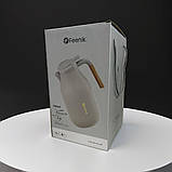 Термос у формі глечика Feenik зі скляною колбою на 2 л KD-200G Термочайник для напоїв Бежевий, фото 6