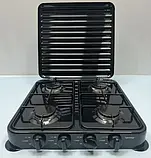 Побутова газова плита на 4 конфорки з кришкою Rainberg RB-2227 Чорний, настільна плита для газу, фото 6