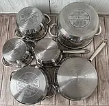 Набір каструль Rainberg RB-601 12 предметів і сковорода з неіржавкої сталі, фото 5