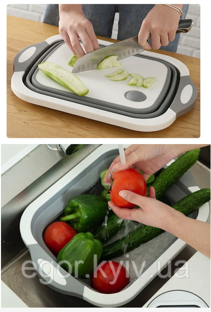 Дошка обробна 3 в 1 Chopper, дошка обробна складана, миска дошка, дошка для кухні, дошка трансформер, фото 1