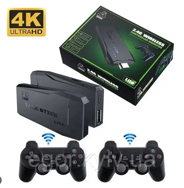 Ігрова приставка M8 64 gb Mini Game Stick 4K HDMI + 2 бездротові джойстики, консоль для телевізора, фото 1