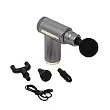 Масажер м'язовий ручний Massage Gun Акумуляторний перкусійний Масажний 4 насадки для рук ніг шиї, фото 8