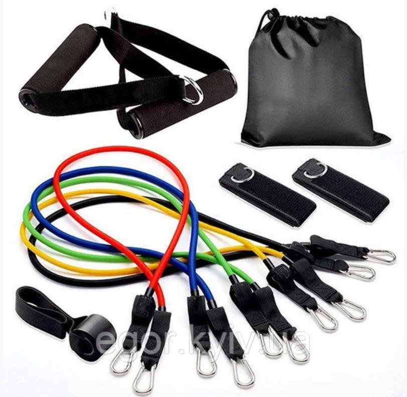 Набір трубчастих еспандерів для фітнесу 5 штук/ Багатофункціональний комплект + Чохол, фото 1