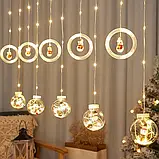 Гірлянда штора 3 м із теплим жовтим світінням "Круги та кулі" ялинка, сніговик, дід мороз, олень, шапка SF-3 Warm, фото 5