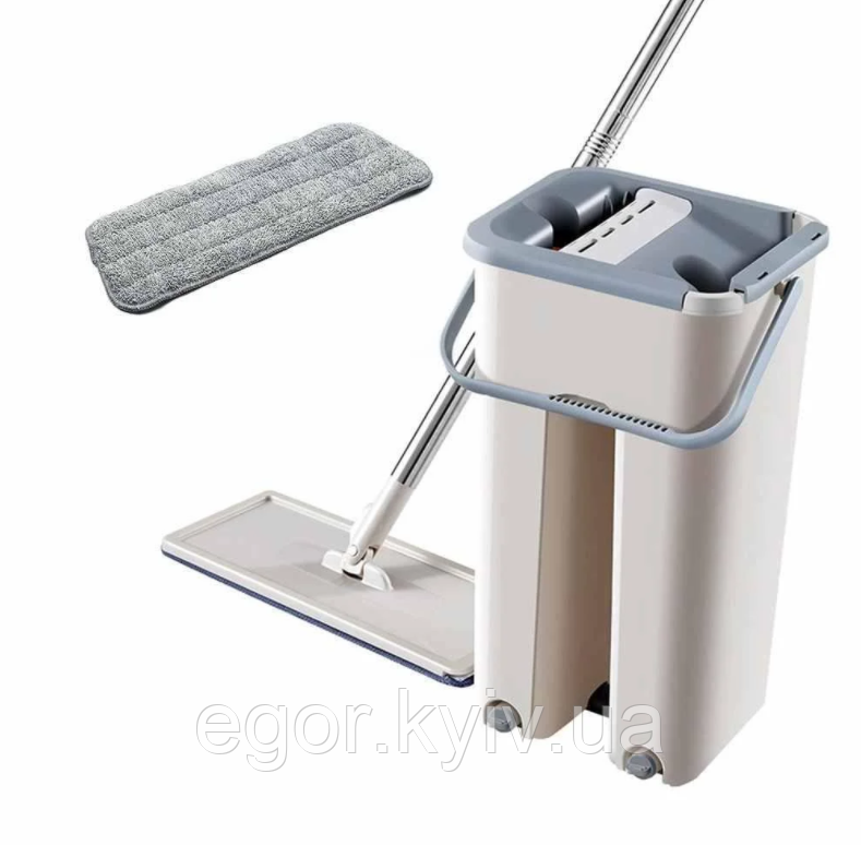 Швабра та Відро Велике Scratch Cleaning Mop зі складаною ручкою та системою віджиму, фото 1
