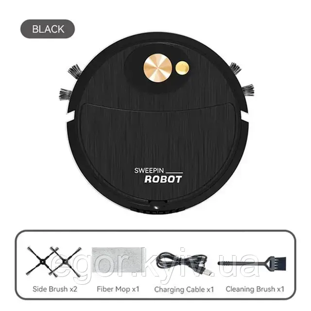Робот Пилосос Робот 3 в 1 розумний робот-прибиральник для дому SWEEPING ROBOT 521-2345 Чорний, фото 1