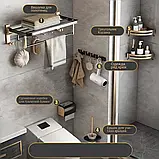 Набір для ванної кімнати: полиця, вішалки, йоржик, тримач паперу 6 в 1 Чорний, фото 2