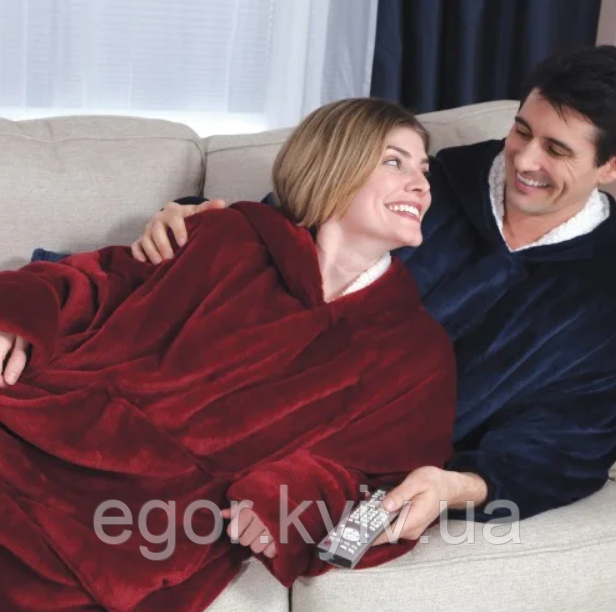 Толстовка — плед із капюшоном HUGGLE HOODIE BLANKET, плед із рукавами Бордовий, фото 1