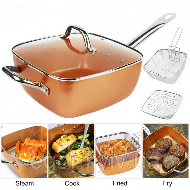 Сковорідка-фритюрниця квадратна з кришкою TOP KITCHEN BN-8001, фото 1