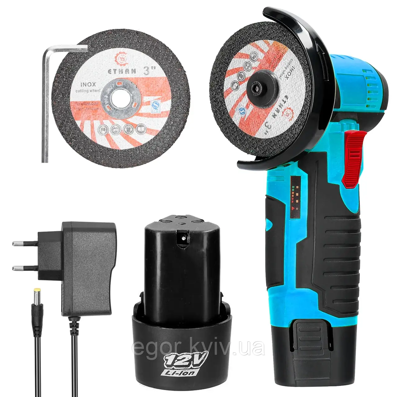 Кутова шліфувальна машина БОЛГАРКА Meterk, акумуляторна в кейсі 19500 об./хв, 500 Вт, 1200 мА·год, фото 1