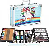 Дитячий набір для творчості в алюмінієвій валізі "Єдиноріг" 145 предметів блакитний, фото 7