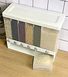 ОРГАЙЗЕР для сипких продуктів Assorted Grain Rice Bucket Диспенсер, з кнопкою дозатором для круп 6 секцій, фото 4