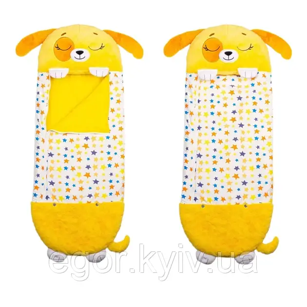Дитячий спальний мішок на блискавці 3 в 1 вбудована подушка 130 см цуценя жовте Baby sleeping bag Size S, фото 1