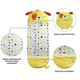 Дитячий спальний мішок на блискавці 3 в 1 вбудована подушка 130 см цуценя жовте Baby sleeping bag Size S, фото 4