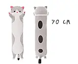 Дитяча подушка для сну Кот Батон 70 см, Сірий/Плюшева іграшка подушка довгий кошеня, фото 5