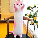 М'яка дитяча іграшка Кіт Батон 70 см, Рожевий/Плюшева іграшка подушка довгий кошеня, фото 2