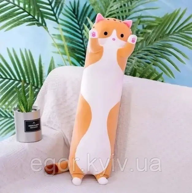 Іграшка дитяча Кот Батон 70 см Коричневий/Плюшева іграшка подушка довгий кошеня, фото 1