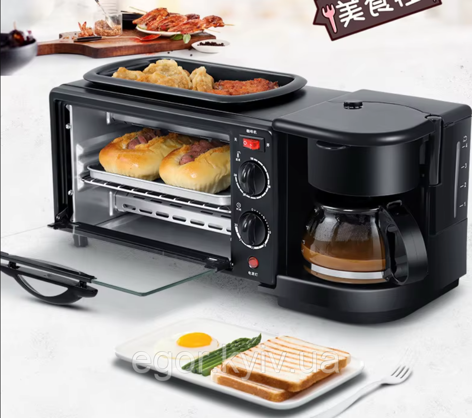 Електрична машина для сніданку 3в1 на 2800 Вт Настільна піч кавоварка сковорода SILVER CREST SC-206, фото 1
