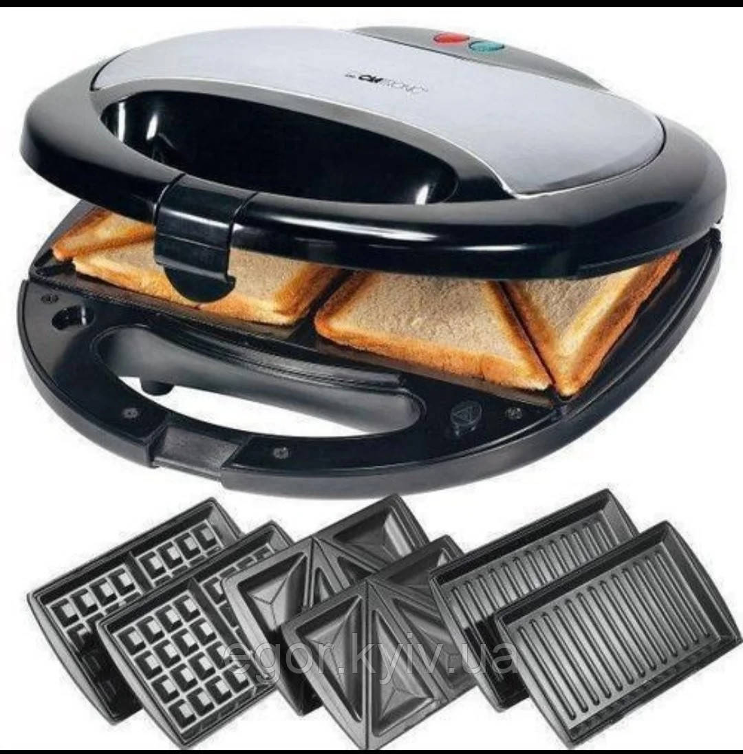 Мультимейкер Crownberg CB-1076 4в1 Гриль Сендвічниця Вафельниця Горішниця, фото 1
