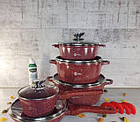 Набір каструль і сковорода Higher Kitchen HK-305, Набір посуду з гранітним антипригарним покриттям КРАСНИЙ, фото 2