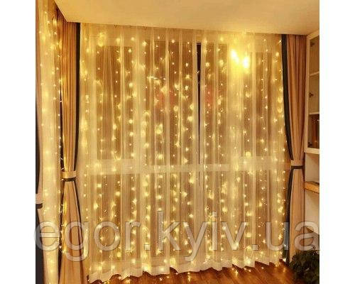 Гірлянда-штора світлодіодна 160 LED 2х2 м від USB Теплий, фото 1