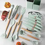 Набір кухонного приладдя + набір ножів Zepline ZP-107 19 предметів Бірюзовий, фото 2