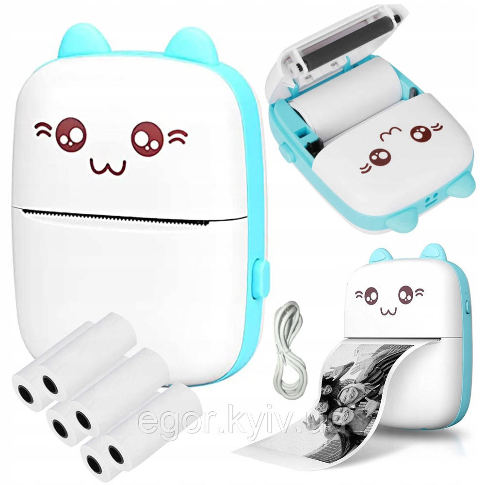 Портативний СИНІЙ дитячий міні принтер (Mini Printer), термопринтер, кишеньковий дитячий принтер, фото 1