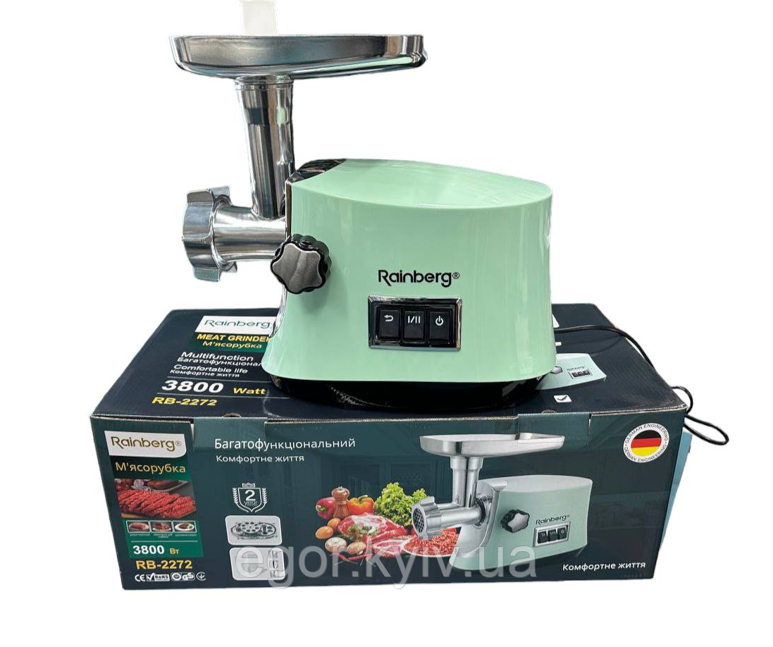 М'ясорубка електрична Rainberg 3800W з насадками та реверсом RB-2272, фото 1