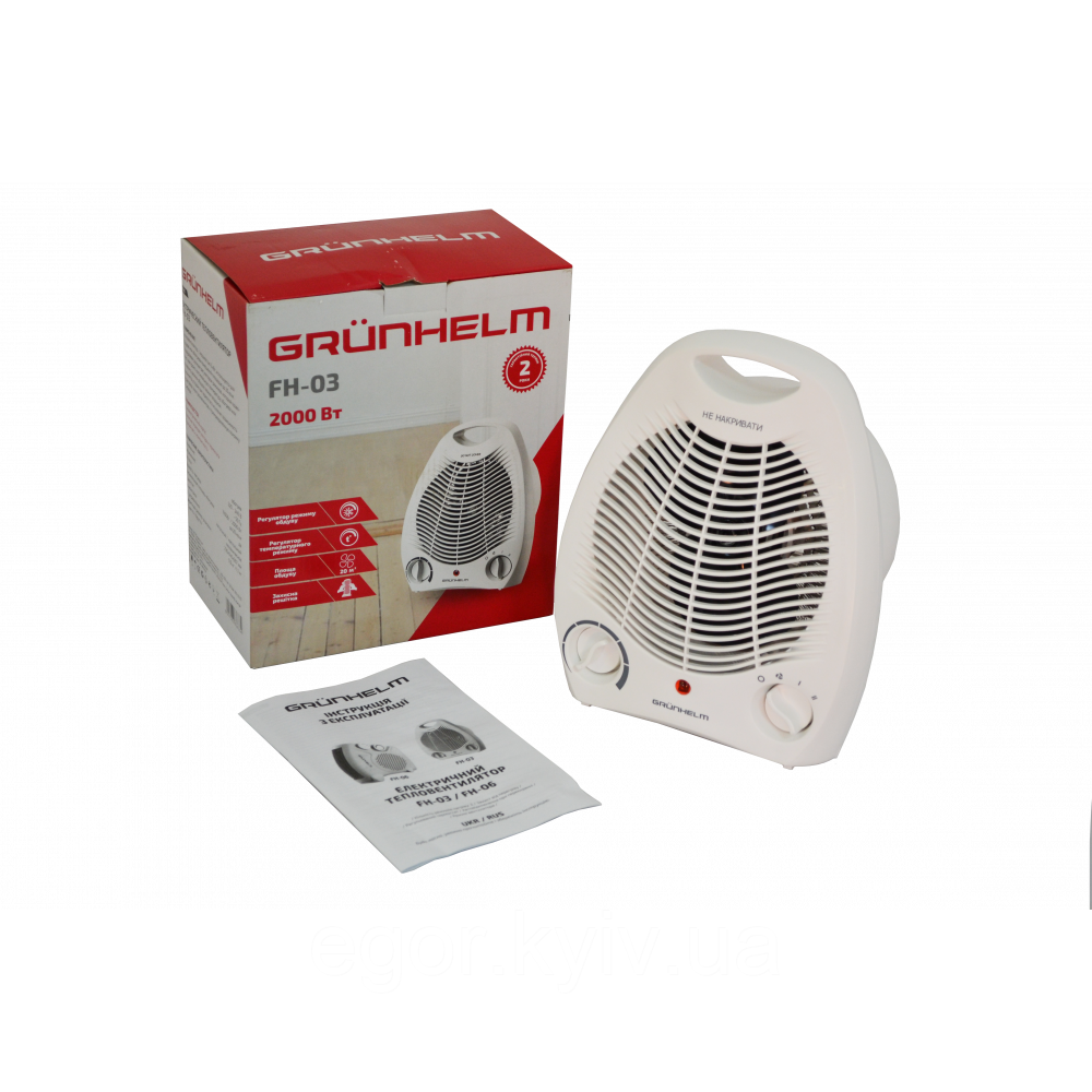 Тепловентилятор спіральний GRUNHELM FH-03 2000 Вт., фото 1
