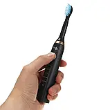 Електрична зубна щітка Shuke SK-601 акумуляторна з 4 насадками Чорна, фото 6